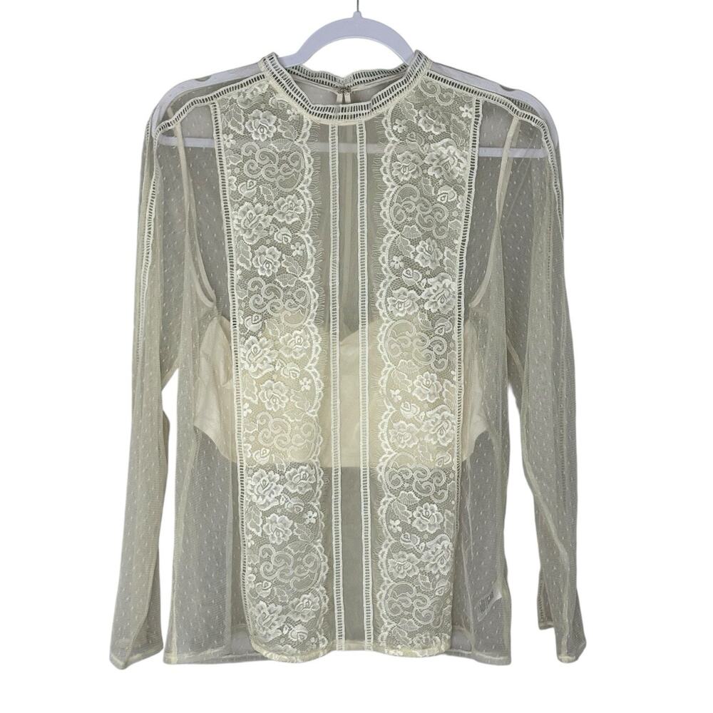 Express Sheer Lace Top Built In Bra Romantic Cottagecore Fairy Ivory Size L